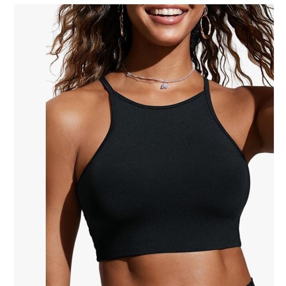 CRZ YOGA Women's Small (4-6) Bikini Top Padded High Neck Swimsuit Racerback NWT